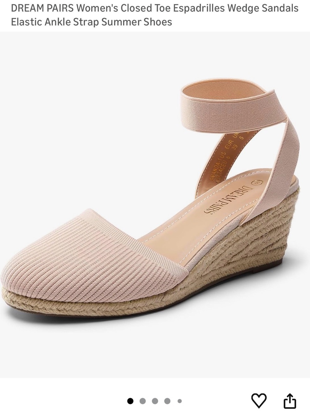 Dream Pairs Blush Pink Espadrille Wedge Sandals with Ankle Strap